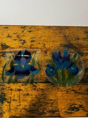 Artel Glass Blue & Green Iris Fused Glass Wall Plaques